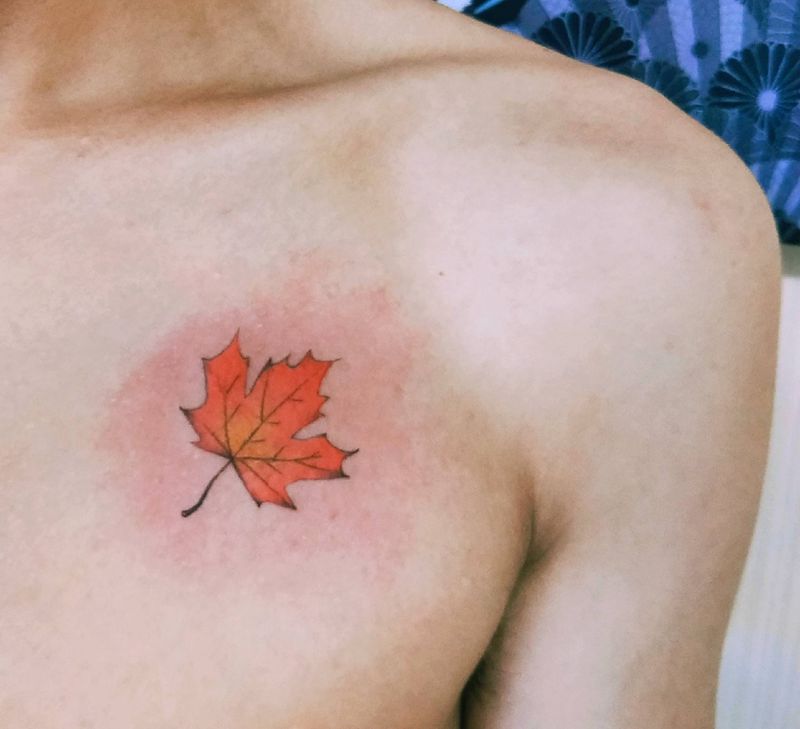 梧桐叶纹身图片_胸部New School纹身图案