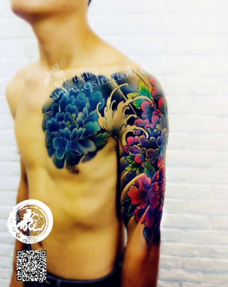 牡丹半胛 遮盖旧纹身纹身图片