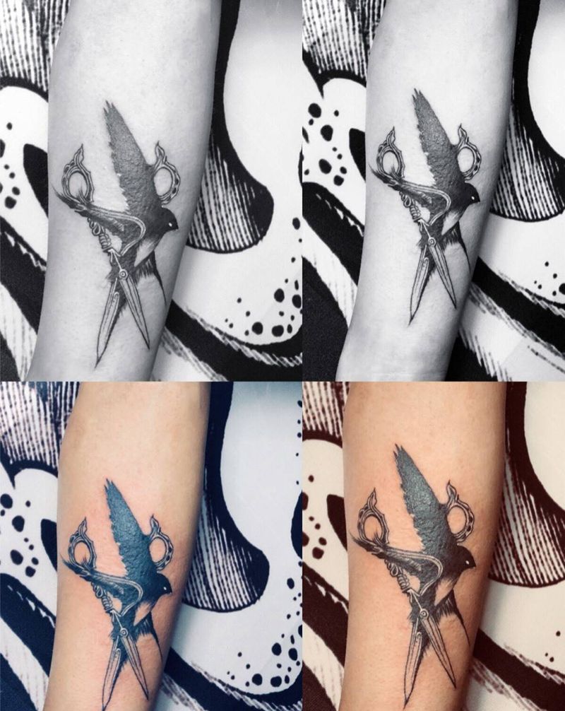 剪刀燕子纹身图片