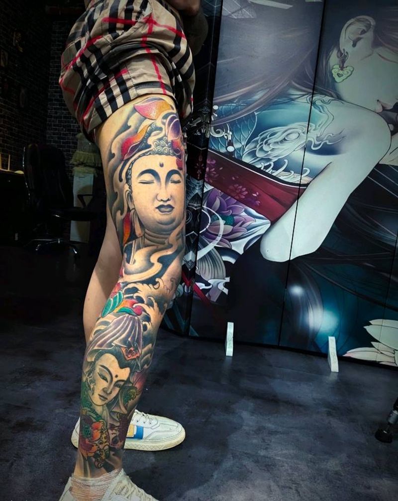 花腿纹身图片_腿部纹身图案