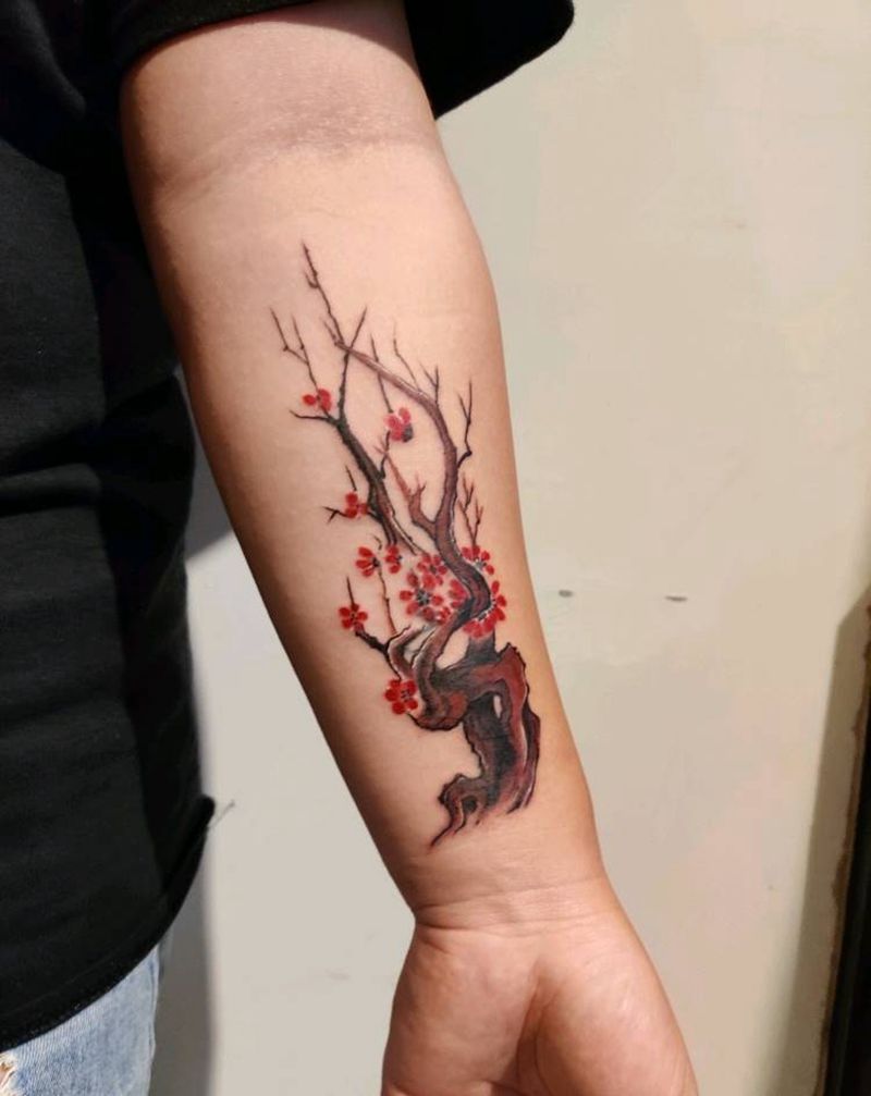 寒梅纹身图片_手臂纹身图案