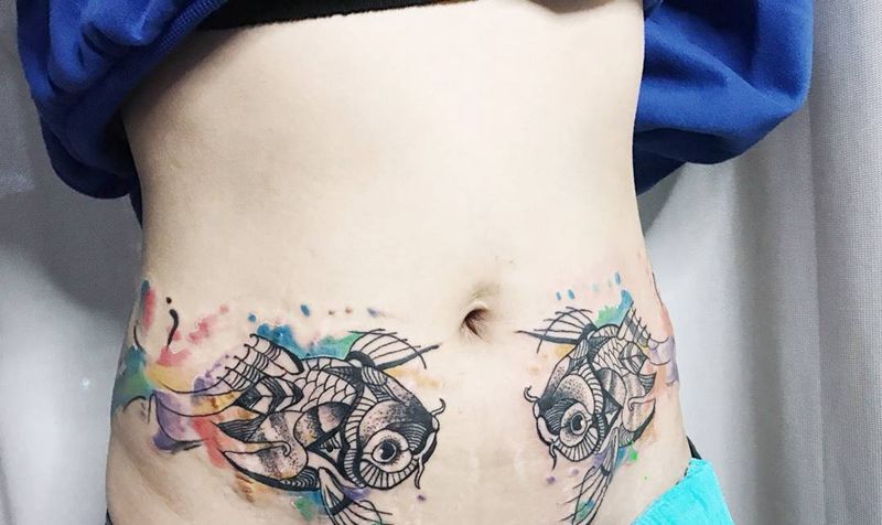 水彩鱼纹身图片