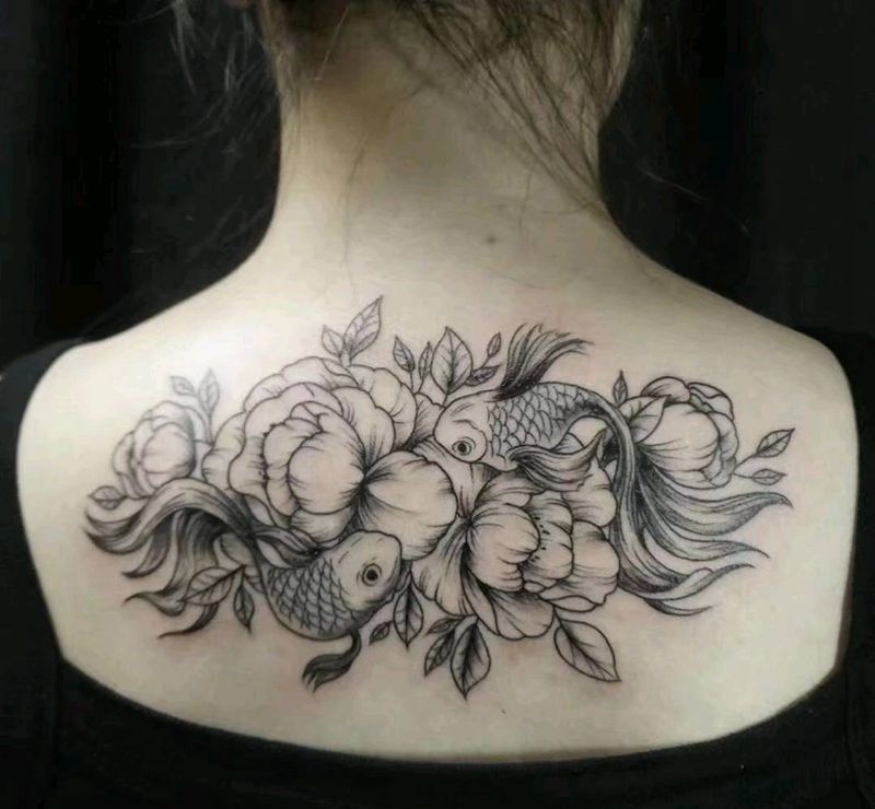 鱼纹身图片_背部肩部新传统纹身图案