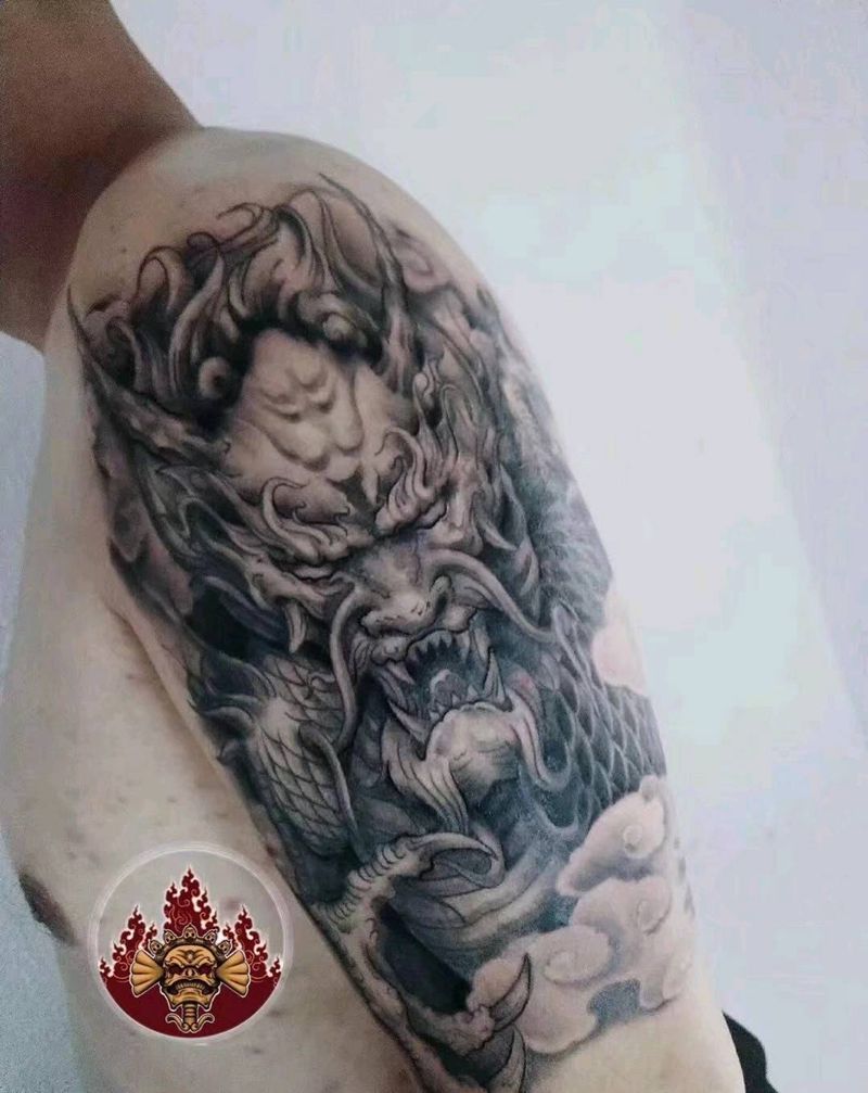 新传统正面龙纹身图片_手臂新传统纹身图案