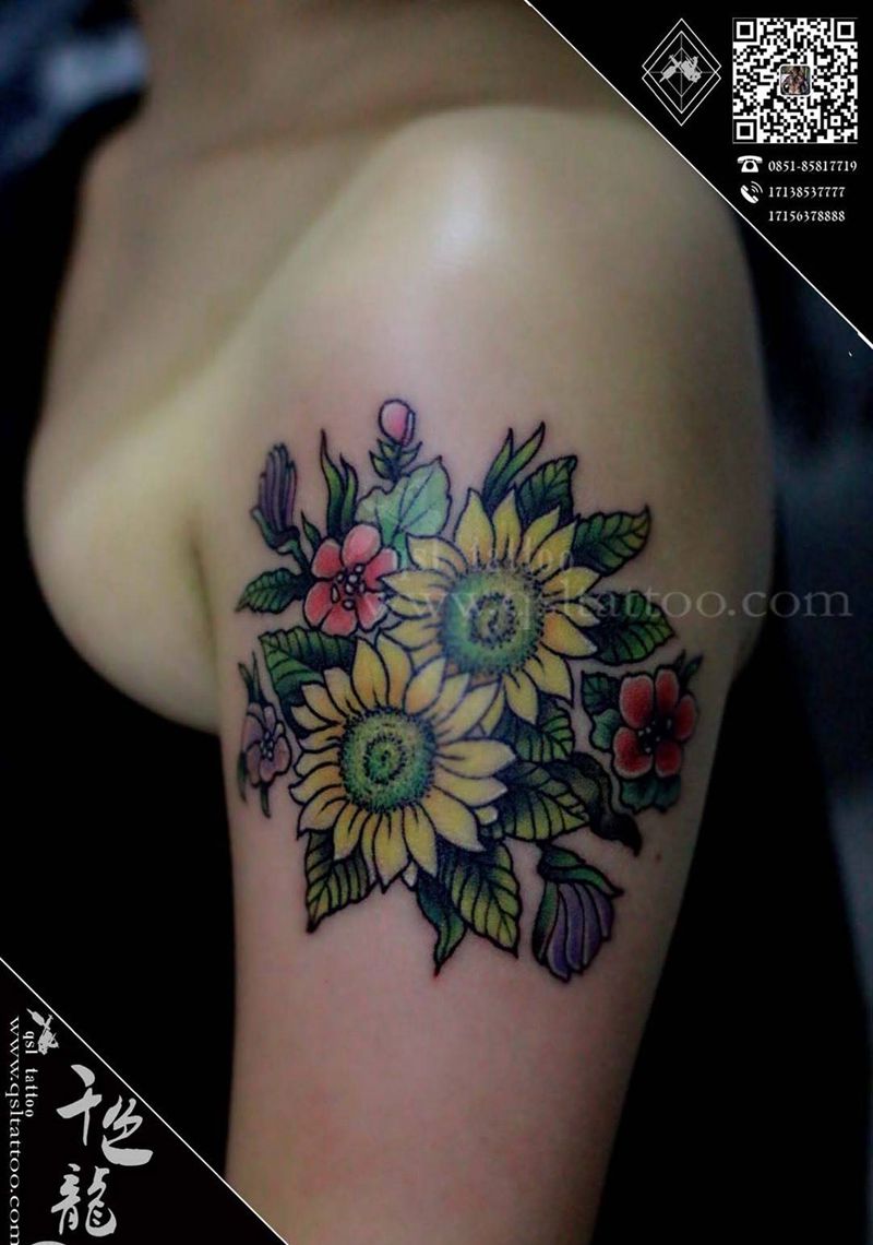 向日葵 小清新纹身图片