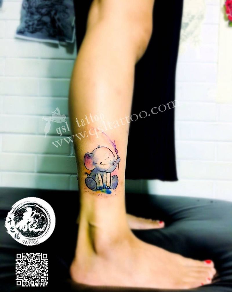 脚踝 小象纹身图片