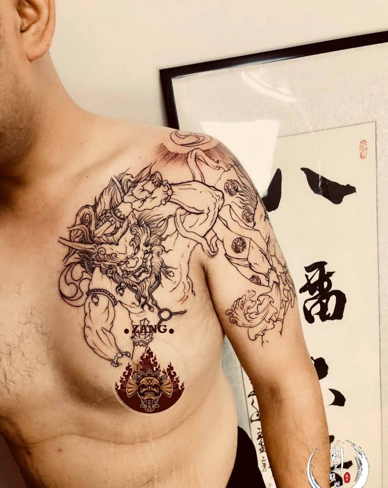 风雷神纹身图片_胸部手臂新传统纹身图案