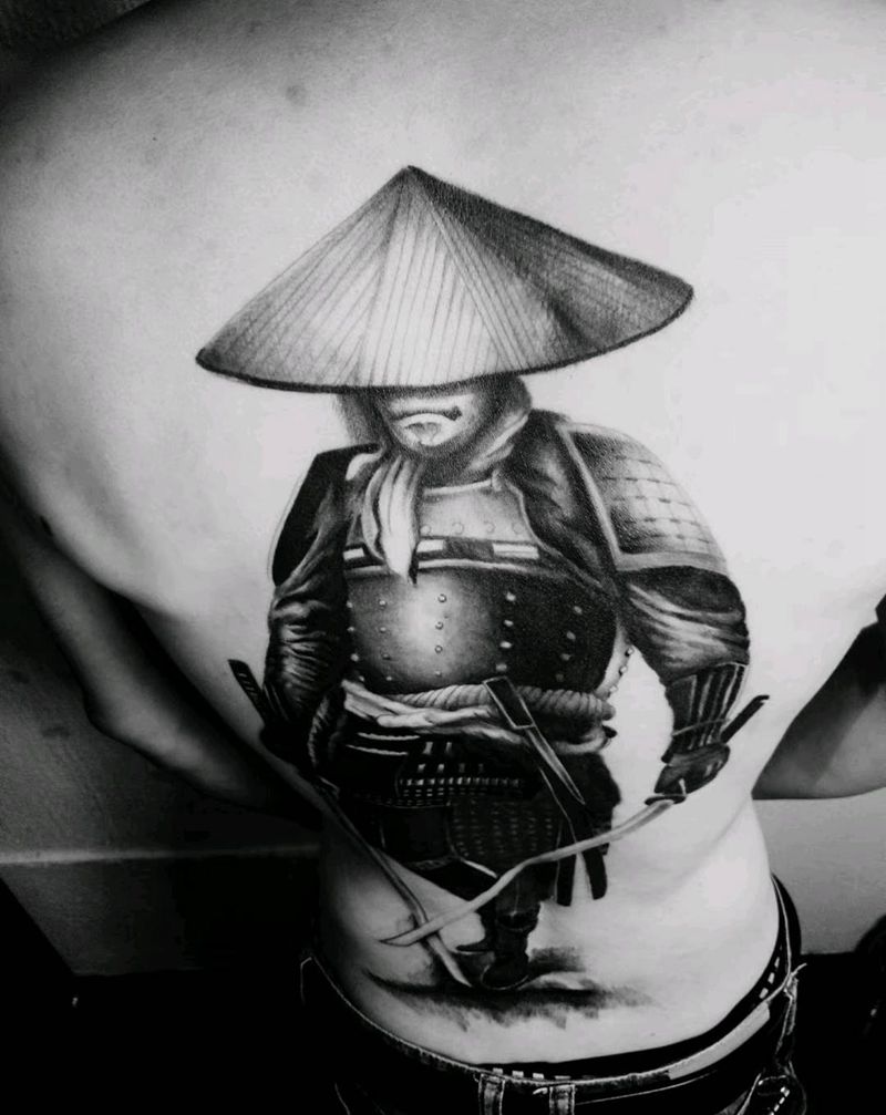 武士浪人纹身图片_背部新传统纹身图案