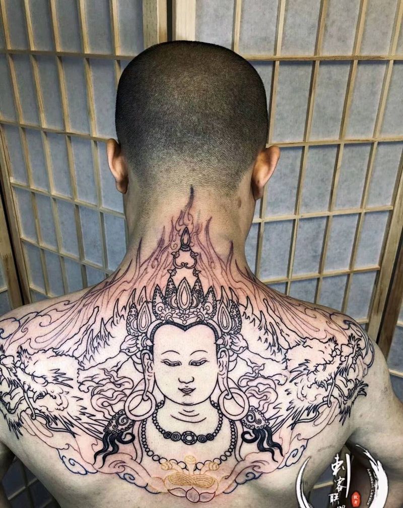 神佛纹身图片_背部传统纹身图案