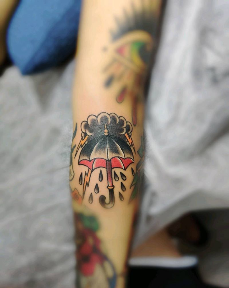 孤独的雨伞纹身图片_手臂纹身图案