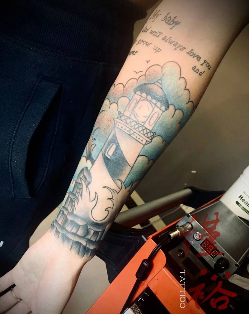 灯塔纹身图片_手臂纹身图案