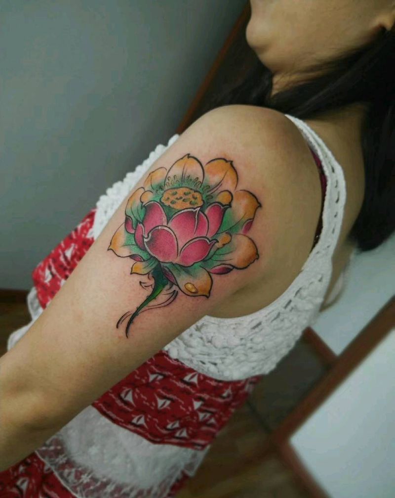莲花纹身图片_手臂New School纹身图案