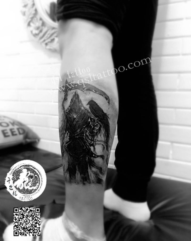 小腿外侧 死神纹身图片