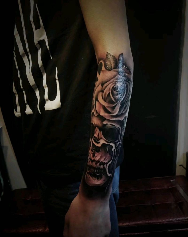暗黑写实骷髅纹身图片_手臂欧美写实纹身图案