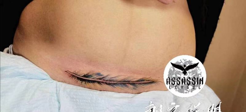 破腹疤痕遮盖纹身图片_腹部遮盖纹身图案