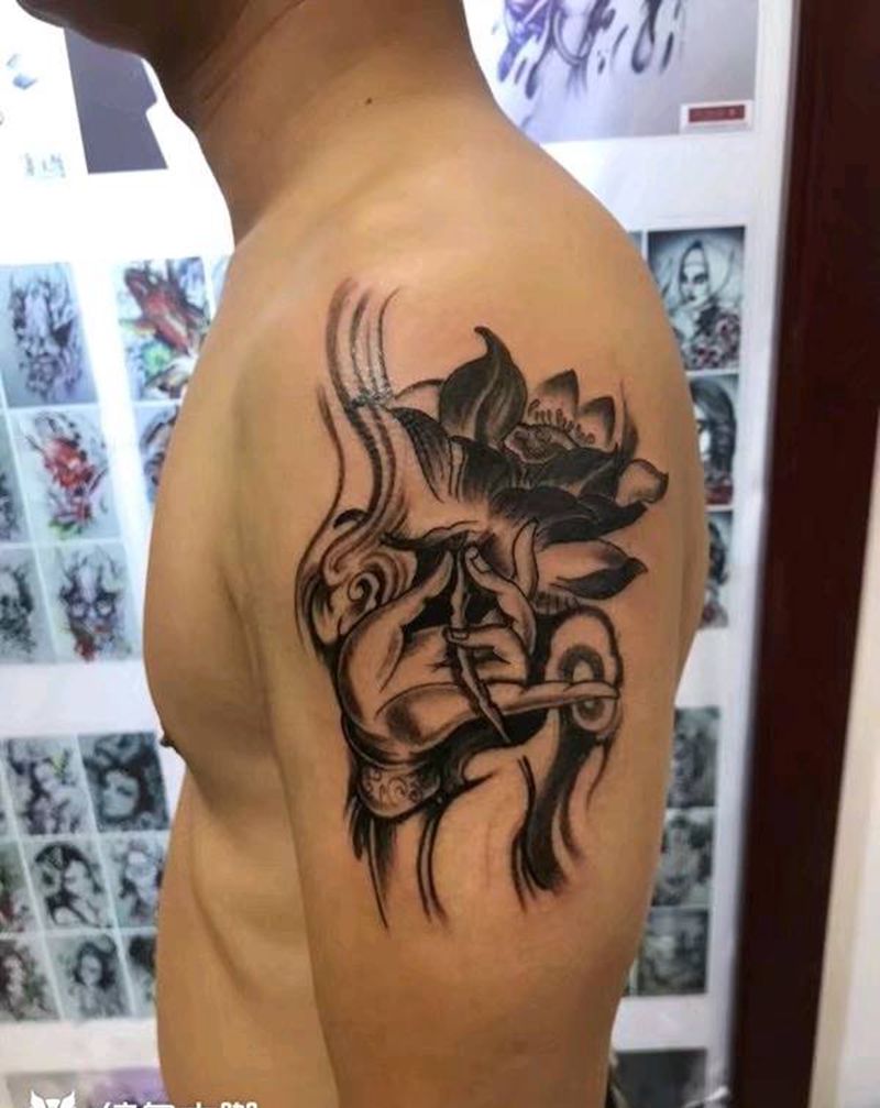 佛手纹身图片_手臂传统纹身图案