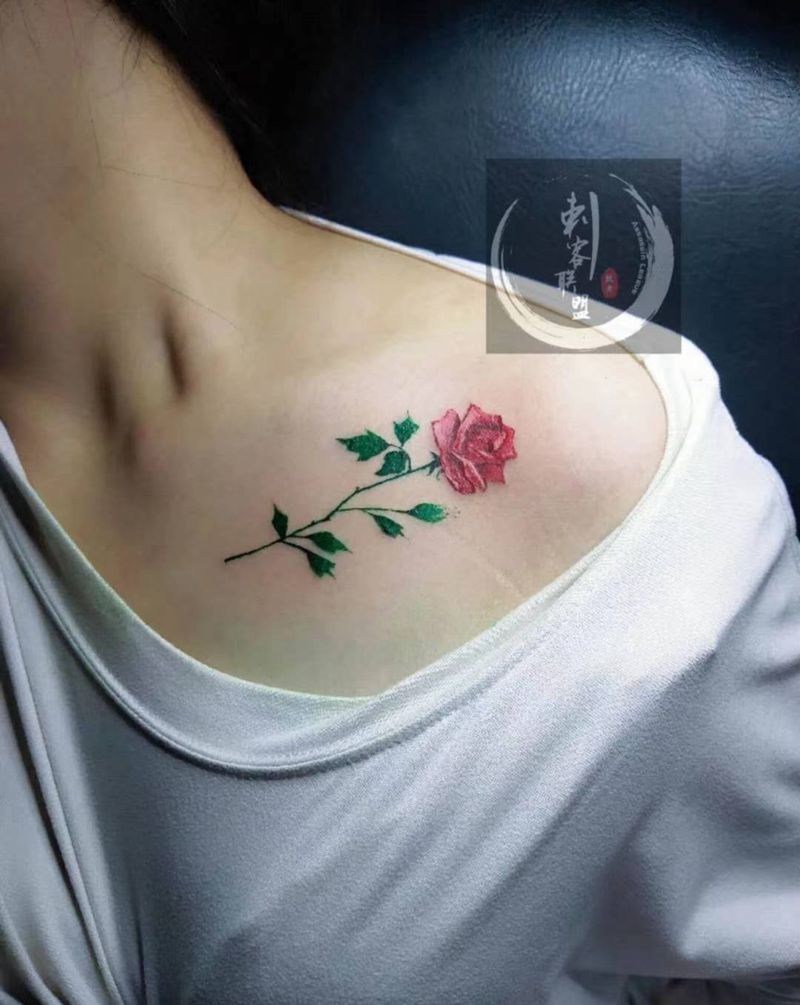 锁骨花纹身图片_肩部清新植物纹身图案