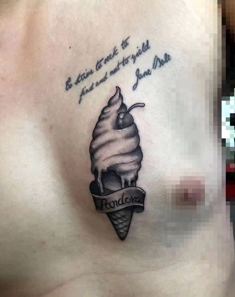 雪糕纹身图片_胸部欧美写实纹身图案