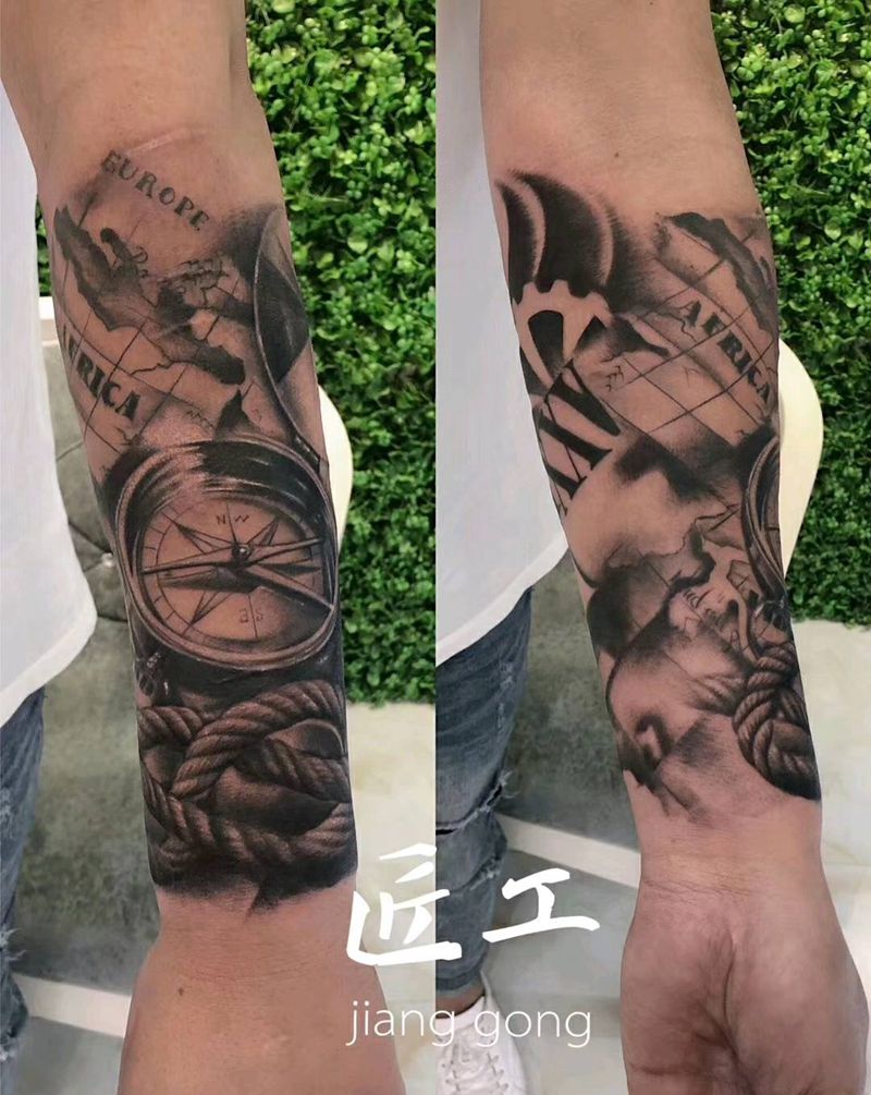 海航纹身图片_手臂新传统欧美写实纹身图案