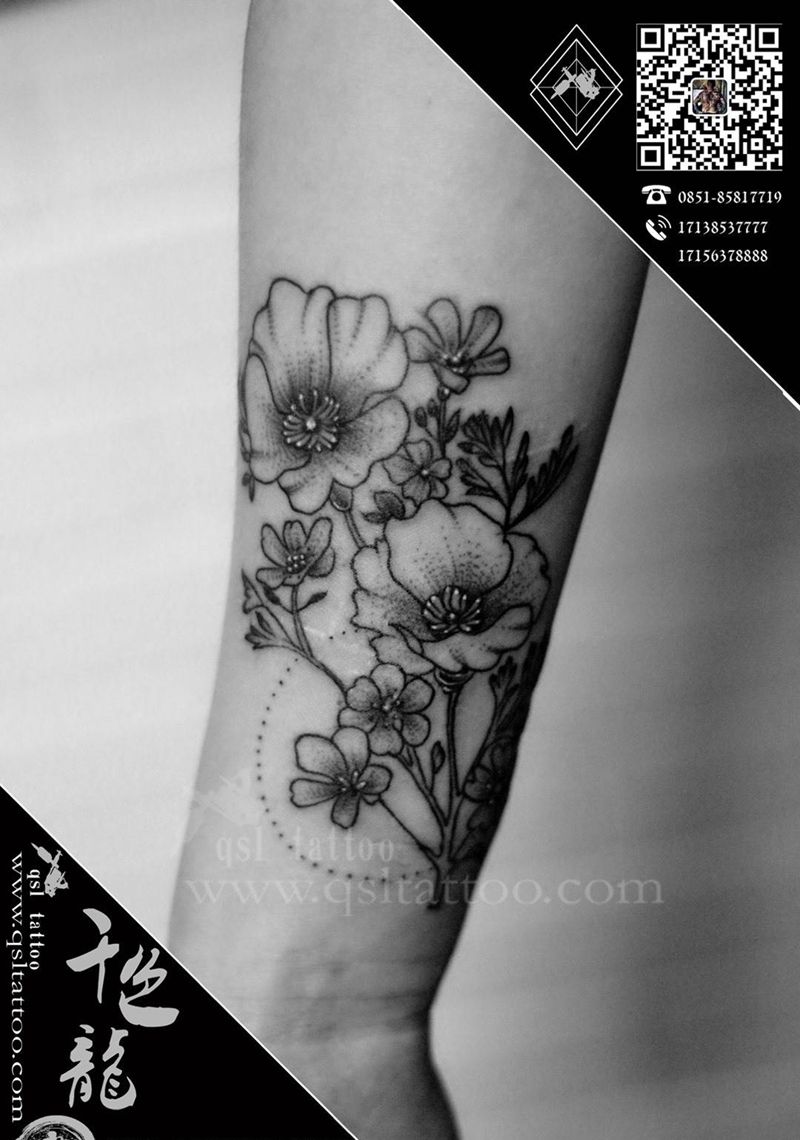 素花 遮盖疤痕纹身图片