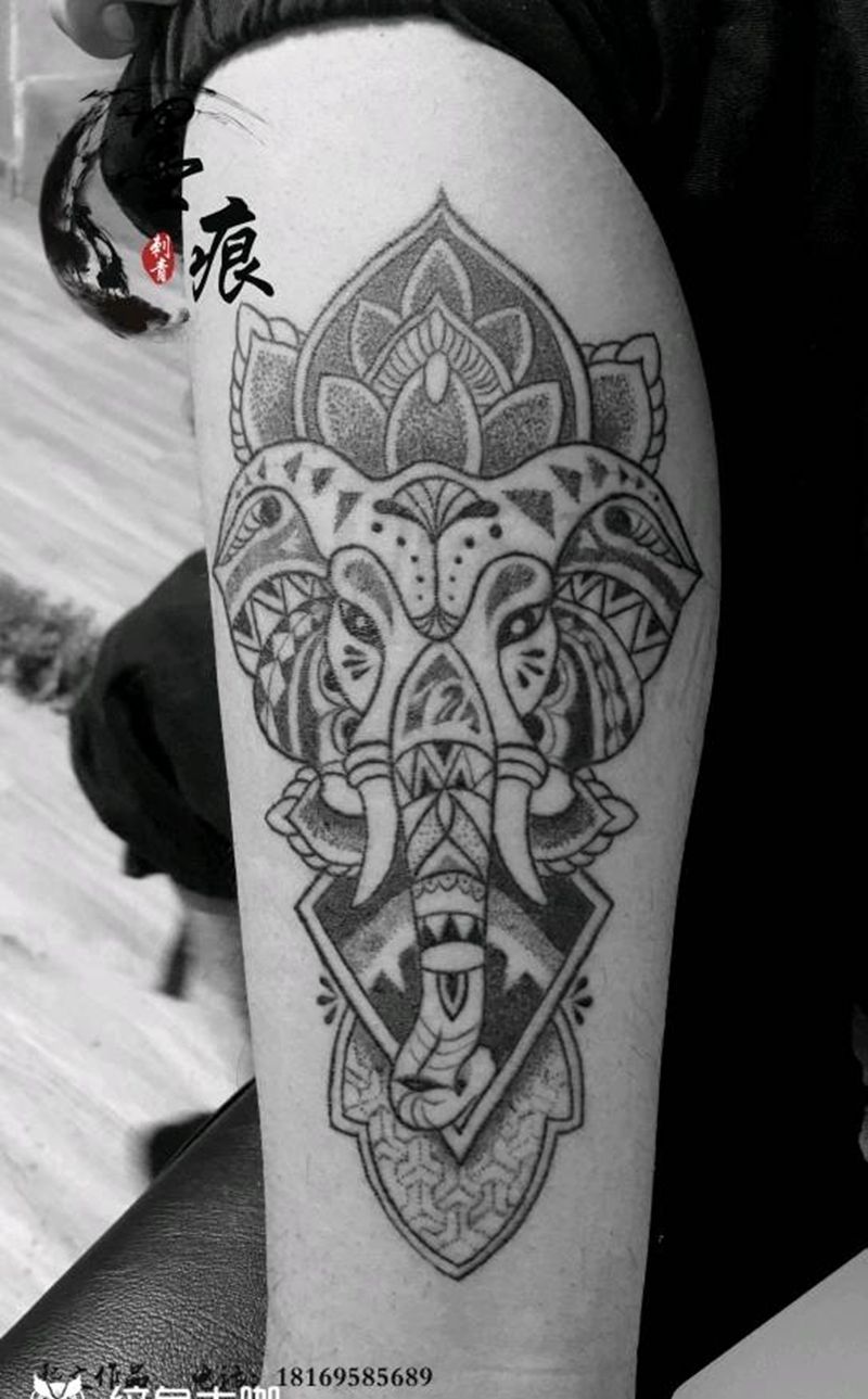 象纹身图片_点刺纹身图案