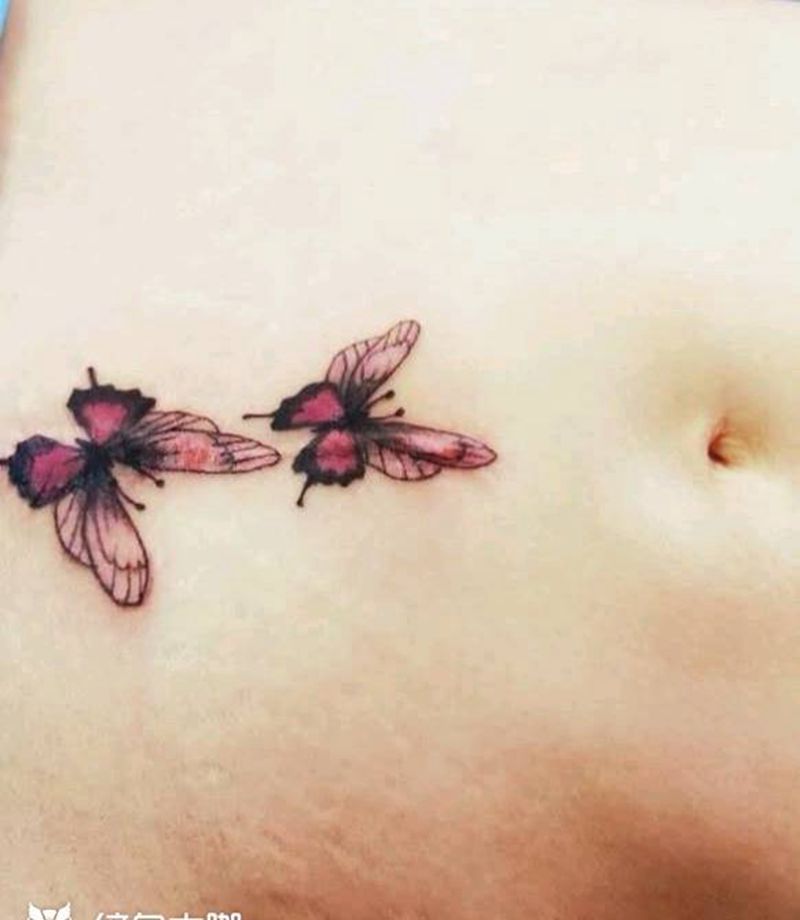 破腹产艺术纹纹身图片_腹部遮盖破腹纹身图案