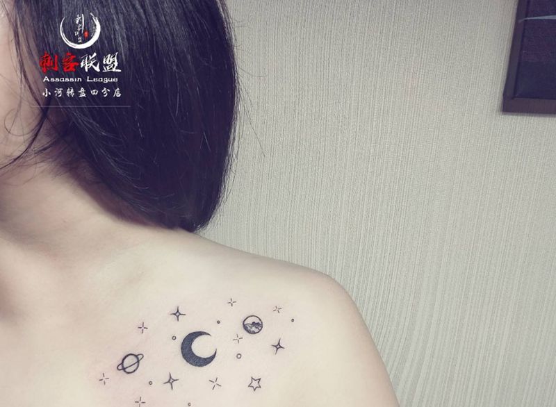 小清新纹身图片_肩部纹身图案