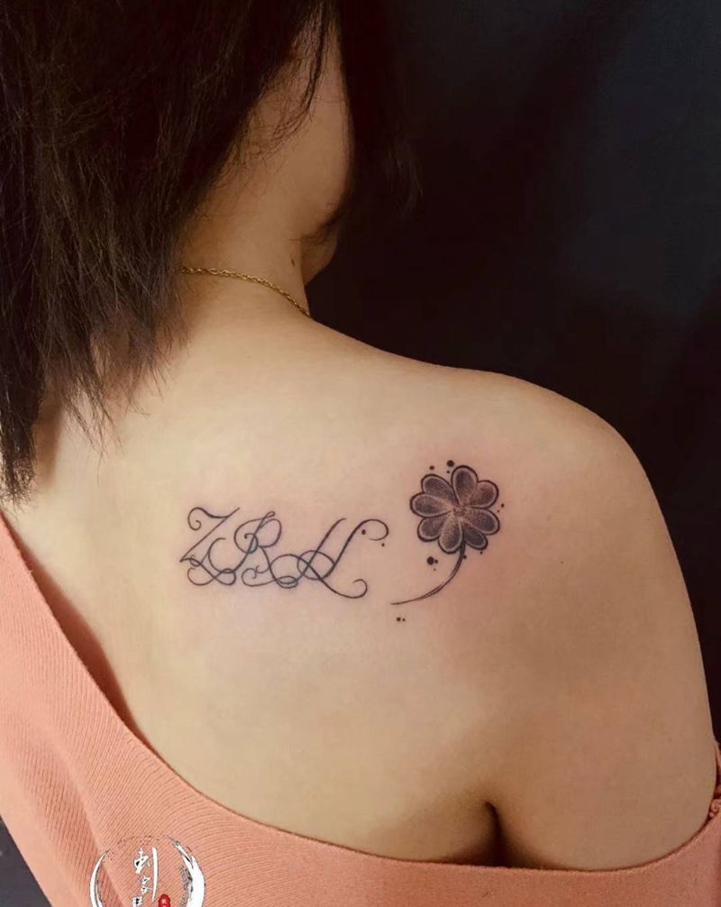 以爱之名纹身图片_肩部花体字纹身图案