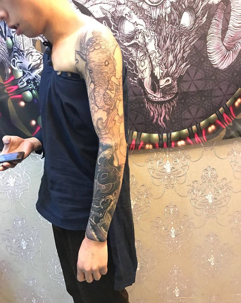 遮盖 花臂拼接纹身图片