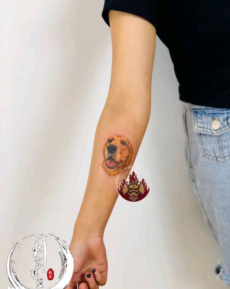 爱犬狗狗纹身图片_手臂欧美写实纹身图案