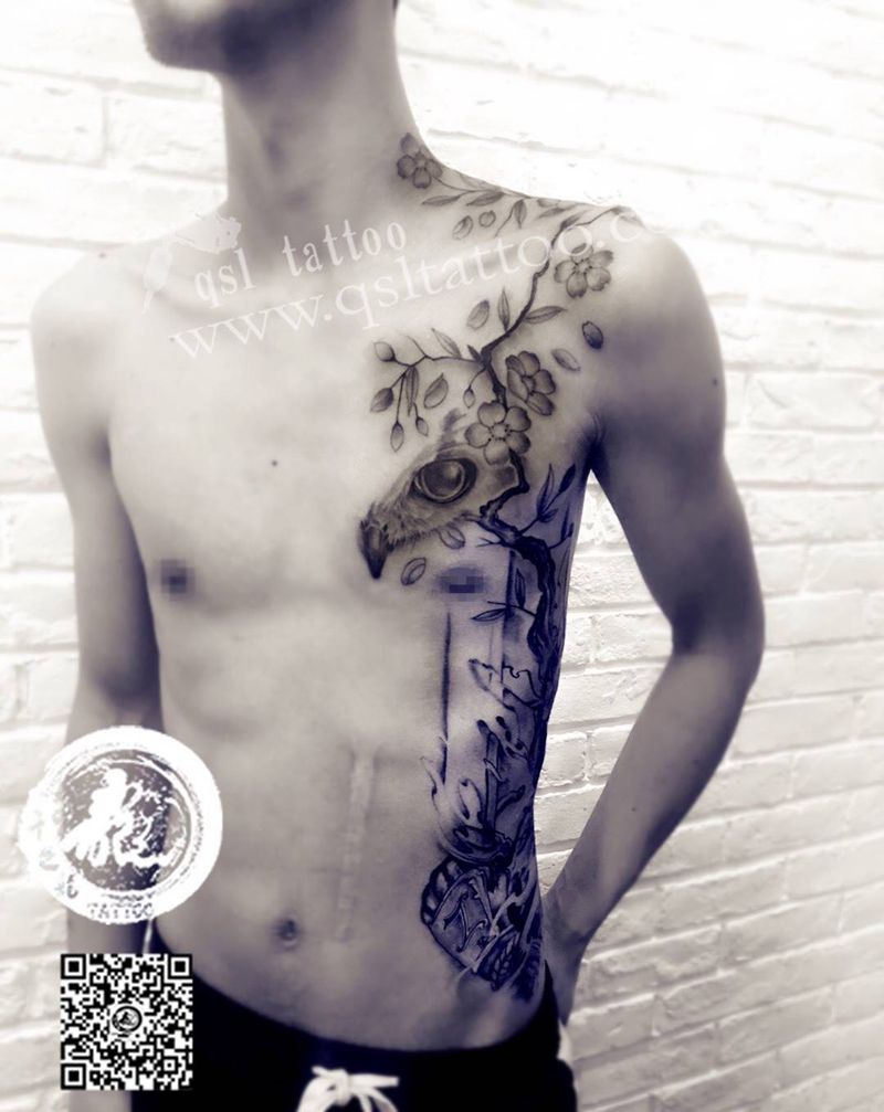 侧腰 疤痕遮盖 鬼武士纹身图片