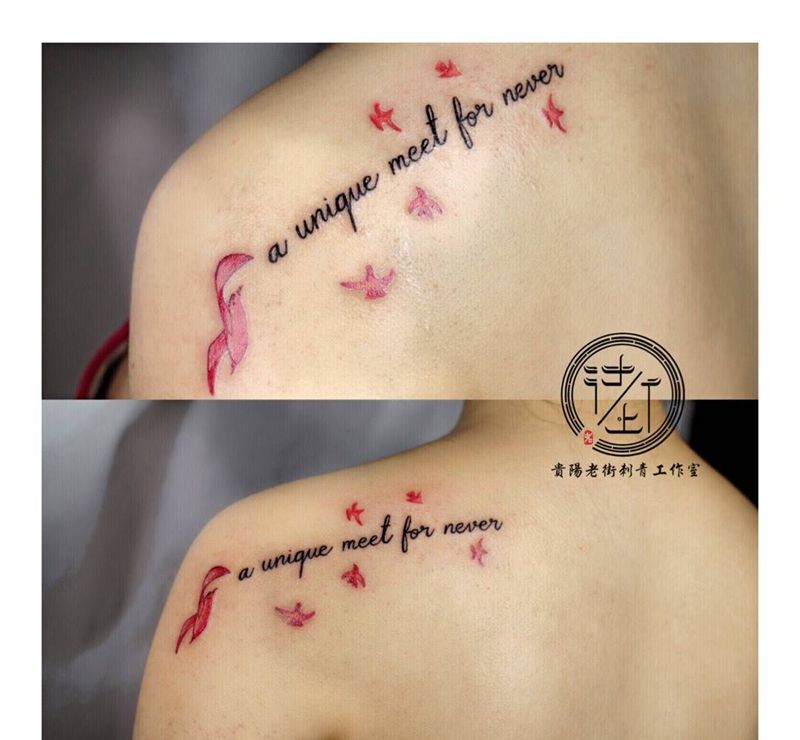 红色海鸥纹身图片