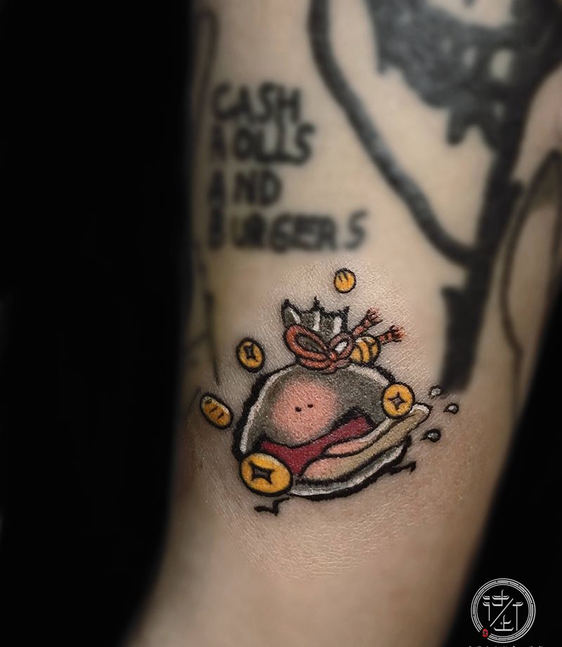 小钱袋纹身图片_手部New School填空纹身图案
