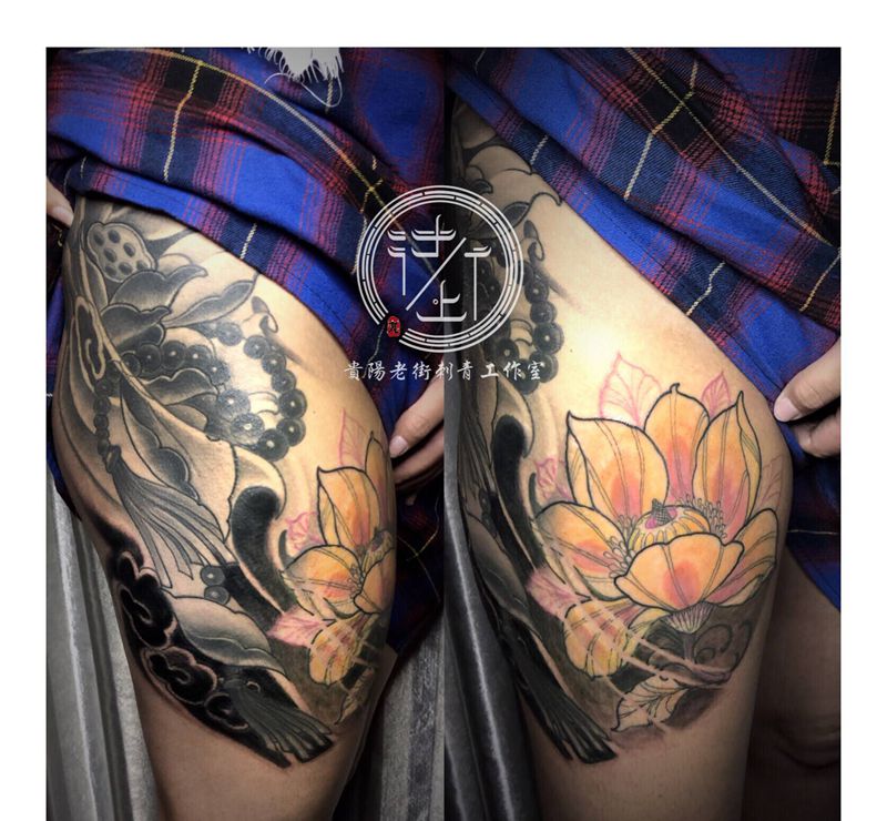 翔子作品，传统花腿？纹身图片_腿部新传统纹身图案