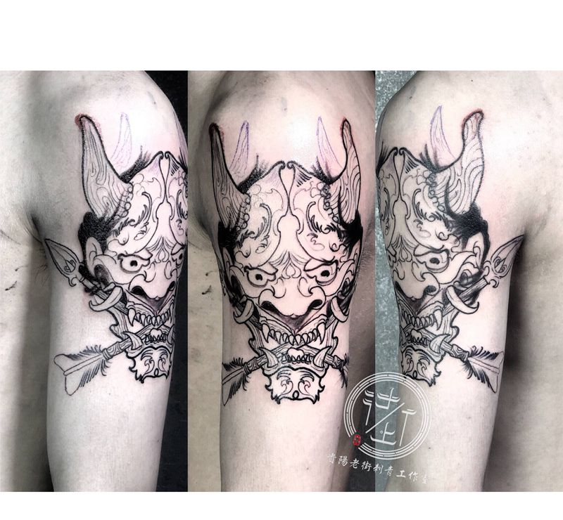 翔子未完成作品。般若走个线条，纹身图片_手部新传统般若纹身图案