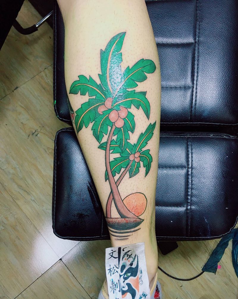 欧美拼图纹身图片_腿部纹身图案