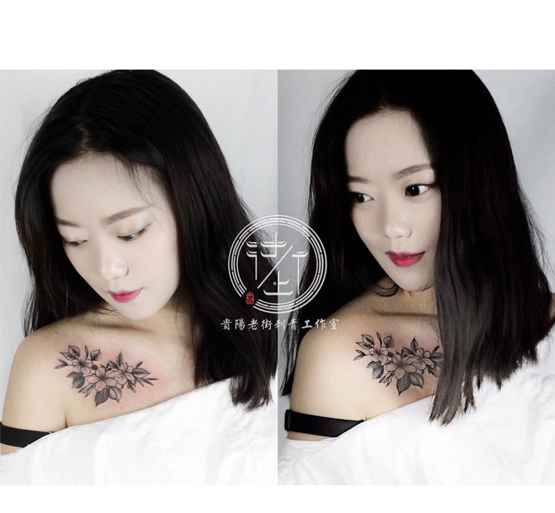 翔子作品，肩花一朵。纹身图片_肩部水彩肩花纹身图案