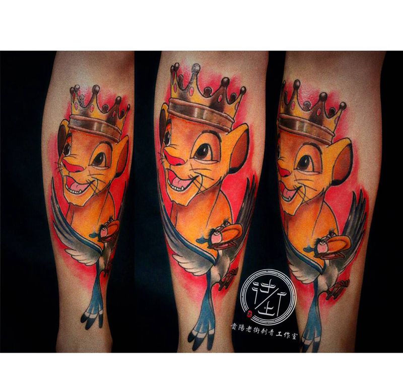 翔子作品，狮子王辛巴。纹身图片_脚部欧美写实辛巴纹身图案