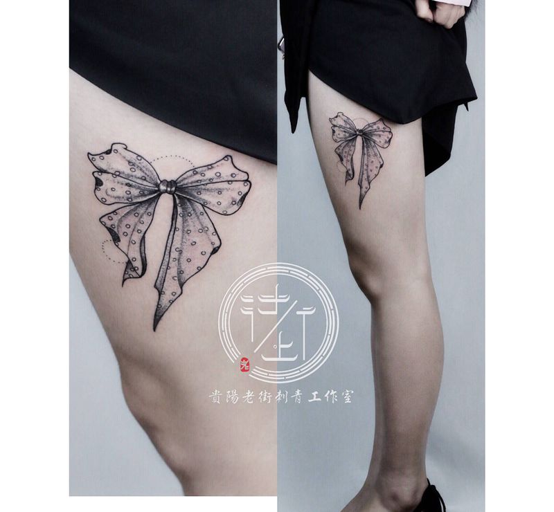 翔子作品，蝴蝶结。纹身图片_手臂几何蝴蝶结纹身图案