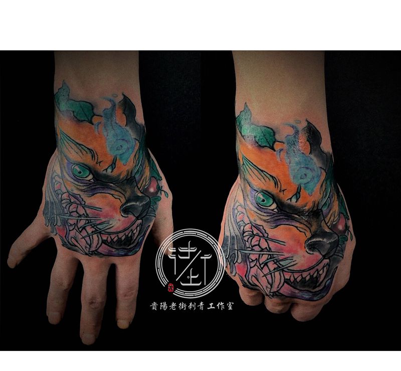翔子修改作品。尽力局，手背修改纹身图片_手部水彩手背纹身图案