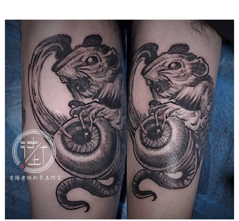 翔子作品，暗黑鼠。纹身图片_手臂点刺老鼠纹身图案