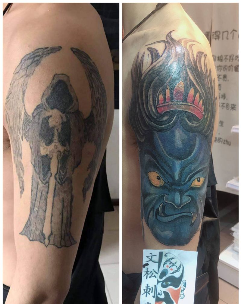 冥王遮盖未完纹身图片_肩部纹身图案