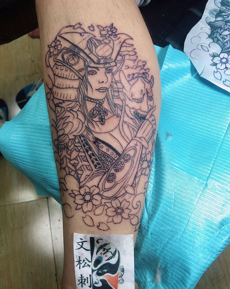 线条图纹身图片_腿部背部纹身图案