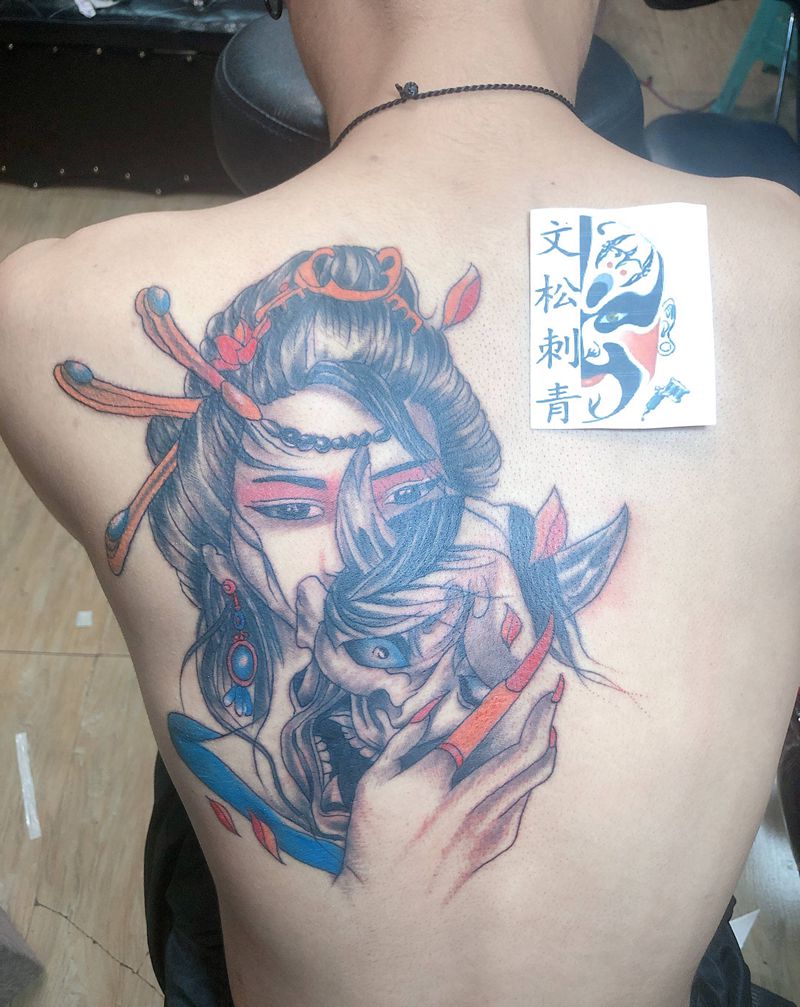 艺妓纹身图片_背部纹身图案