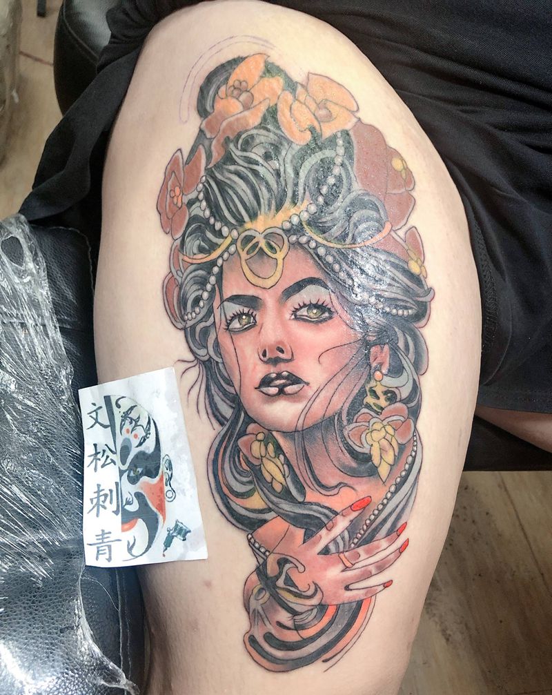 耗时图纹身图片_腿部纹身图案