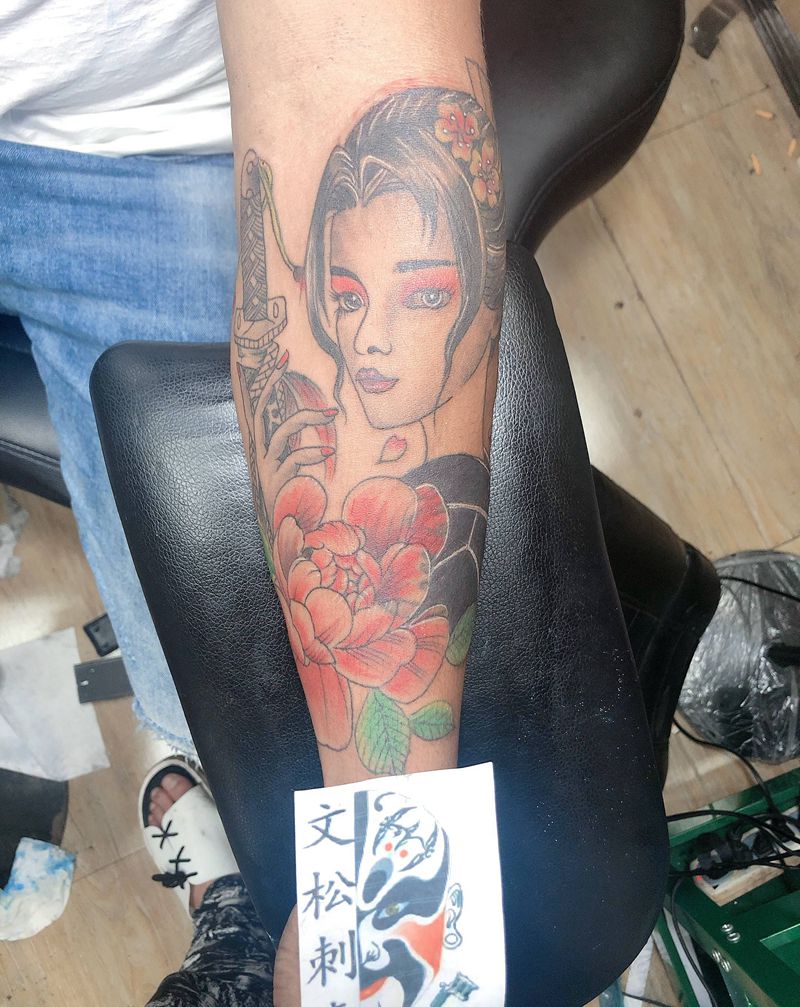 艺妓纹身图片_手臂纹身图案