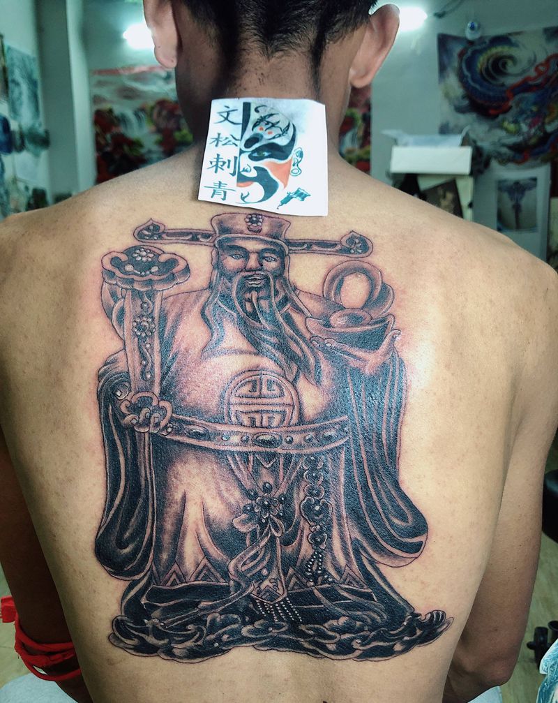 财神纹身图片_背部纹身图案