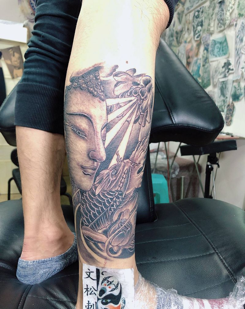 佛纹身图片_腿部纹身图案