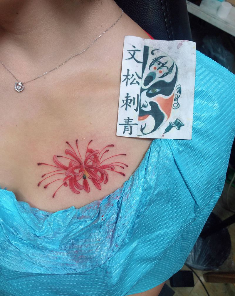 彼岸花纹身图片_胸部纹身图案