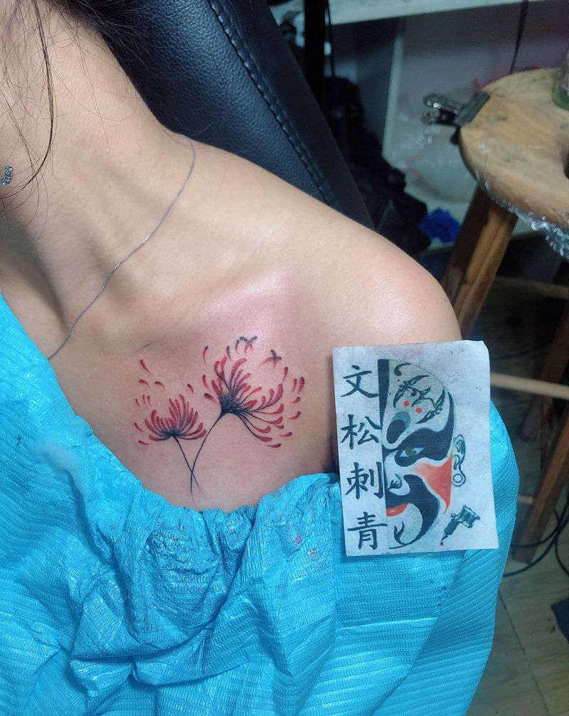 彼岸花纹身图片_胸部纹身图案